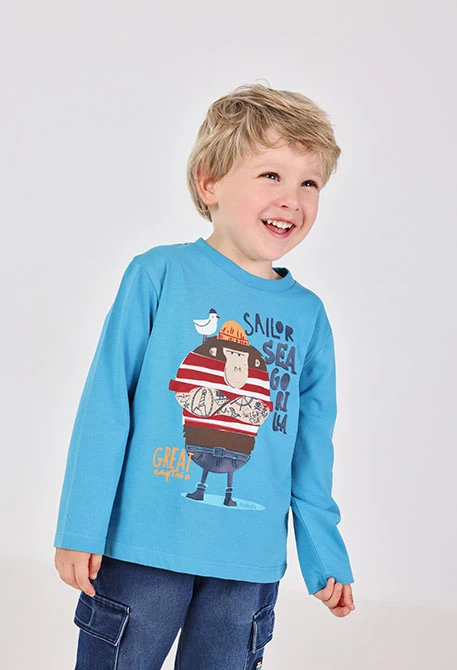 Blaues T-Shirt aus Strick für Jungen mit Seemannsgorilla