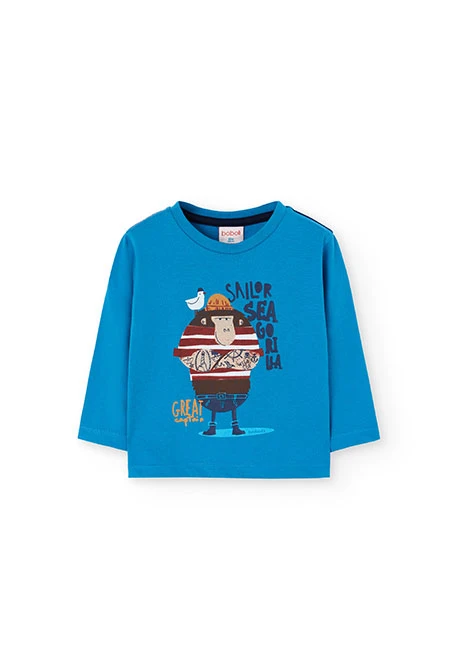 Maglietta bambino in jersey blu con gorilla marinaio
