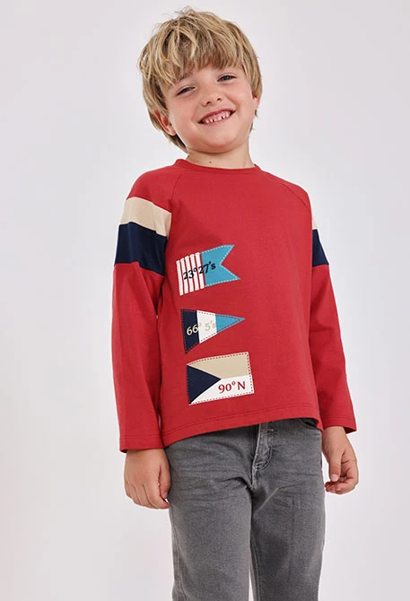 T-shirt menino de malha grená