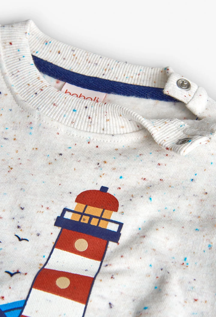 White lighthouse sun fleece sweatshirt for boy
