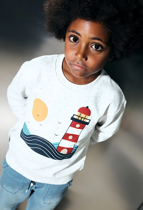 White lighthouse sun fleece sweatshirt for boy