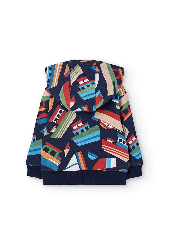 Veste garçon en molleton bleu marine avec des bateaux