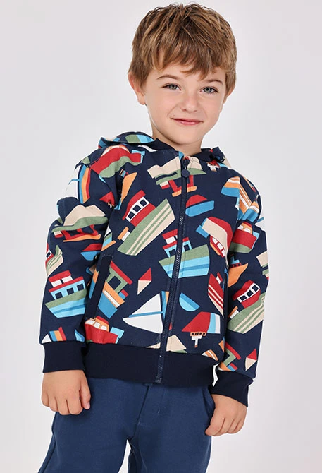 Veste garçon en molleton bleu marine avec des bateaux