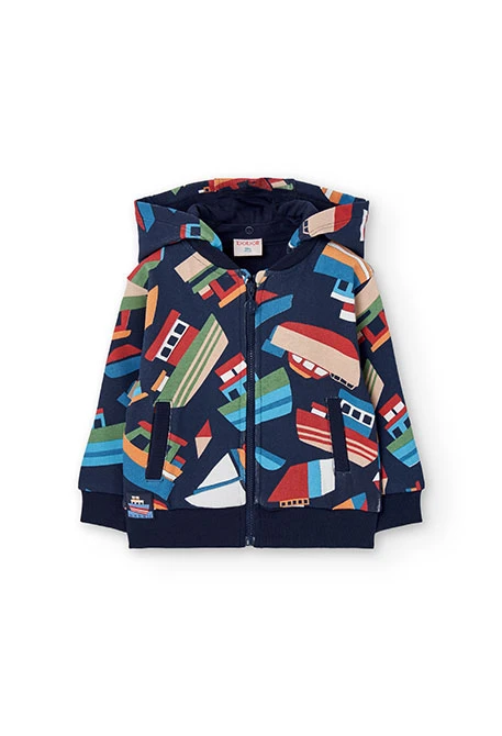 Chaqueta niño felpa azul marino barcos