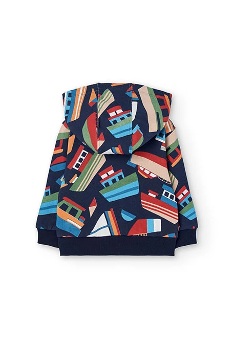 Marineblaue Jungenjacke aus Plüsch mit Booten