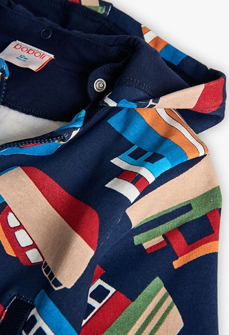 Veste garçon en molleton bleu marine avec des bateaux