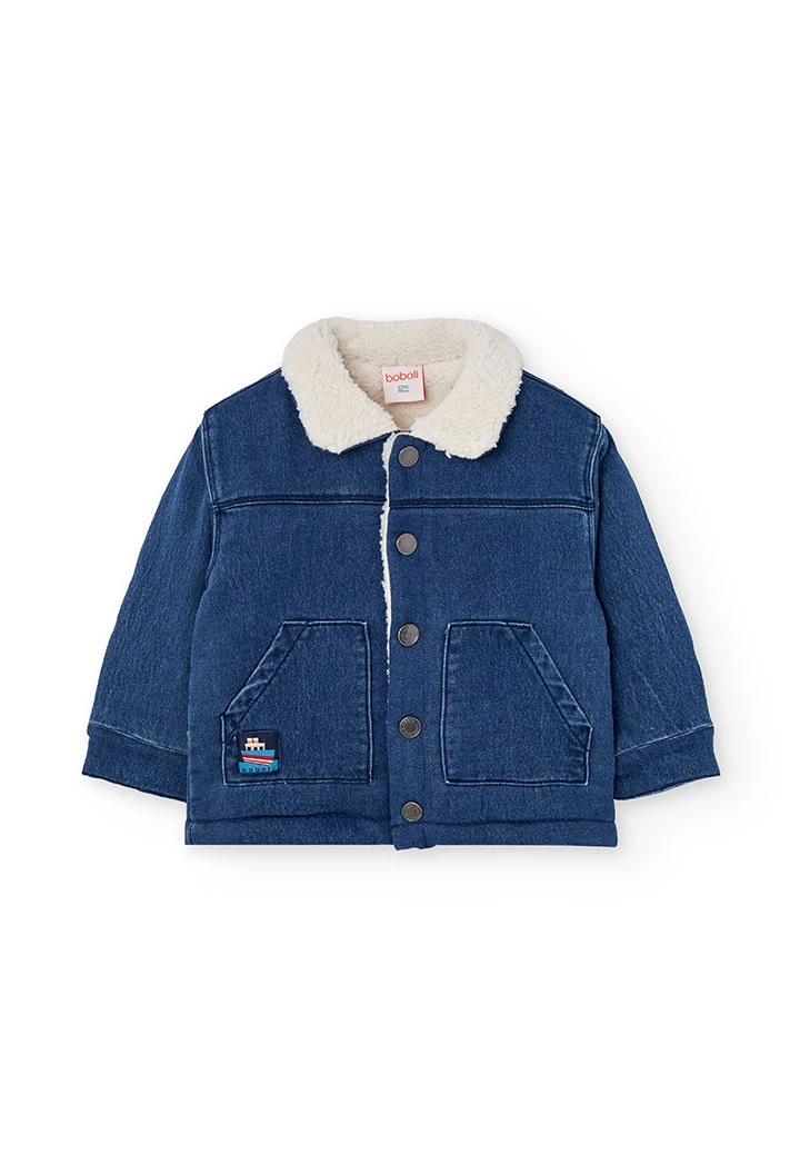 Blauer Strickblouson mit Schiffsaufnäher für Jungen