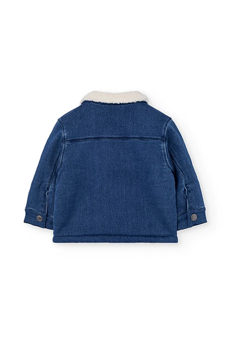 Blue knitted jacket boy boat patch
