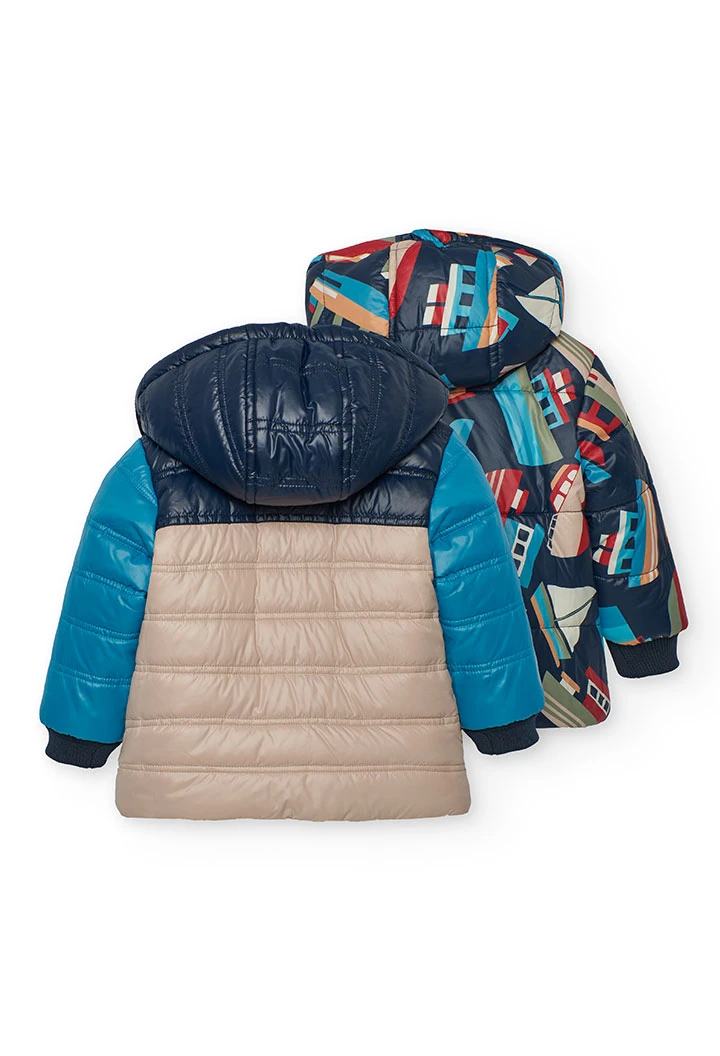 Parka Jungen reversible aus technischem Gewebe mit Muster