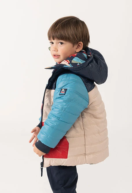 Parka Jungen reversible aus technischem Gewebe mit Muster