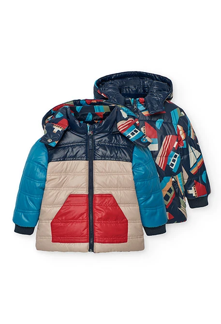 Parka Jungen reversible aus technischem Gewebe mit Muster