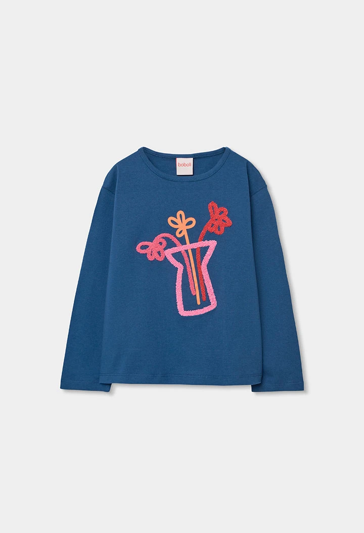 T-shirt fille manches longues coton bleu marine
