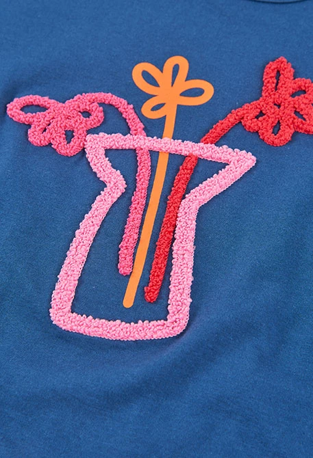 T-shirt fille manches longues coton bleu marine