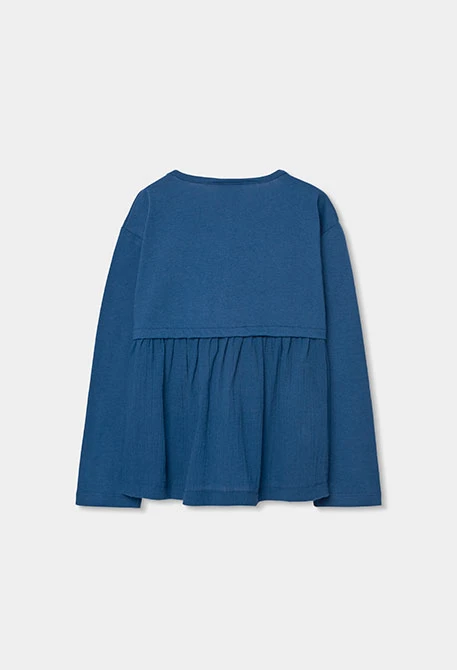 Camiseta niña manga larga algodón azul marino