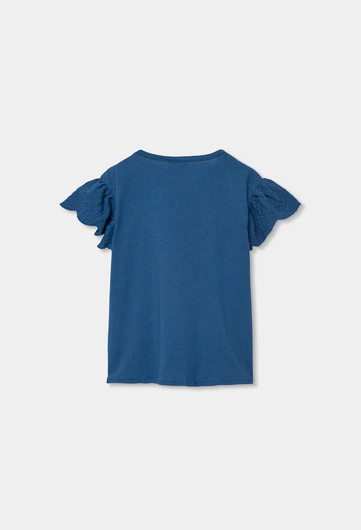 Maglietta blu da bambina con volant