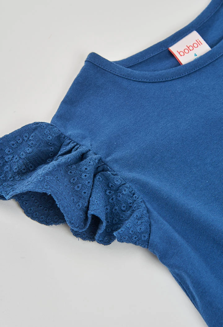 Maglietta blu da bambina con volant
