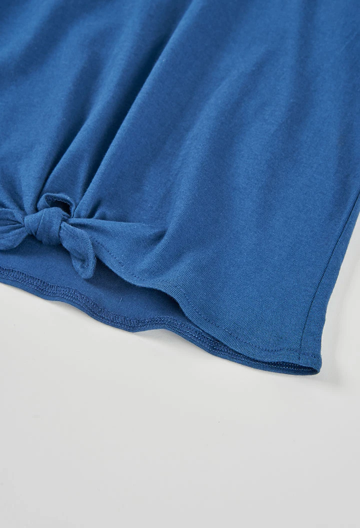 Maglietta blu da bambina con volant