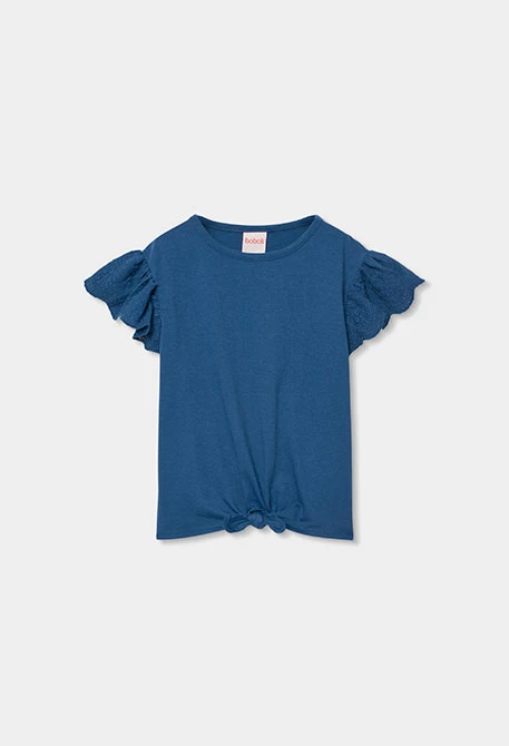 Blaues Mädchen-T-Shirt mit Rüschen