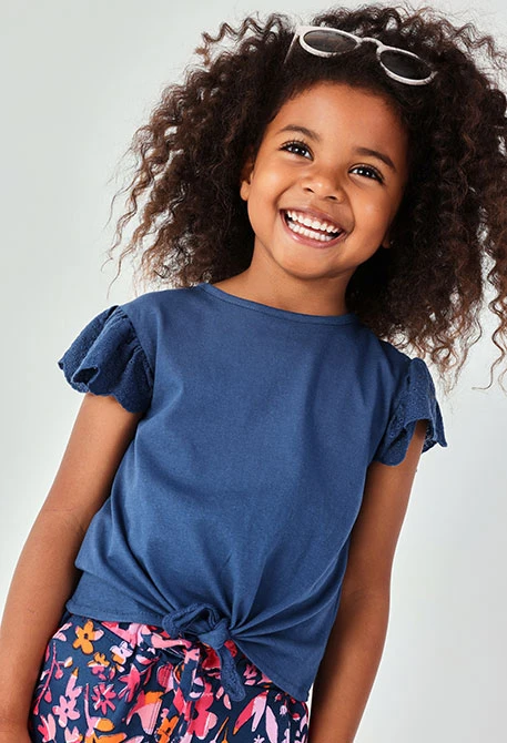 T-shirt fille bleu avec volants