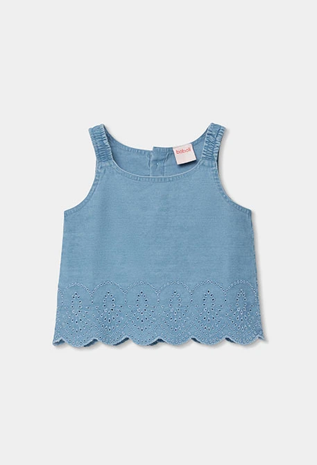 Top denim ricamato bleach