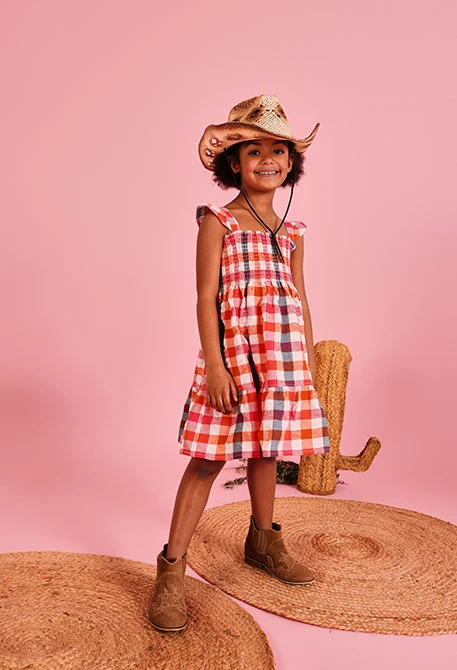 Kleid aus Karo-Popeline
