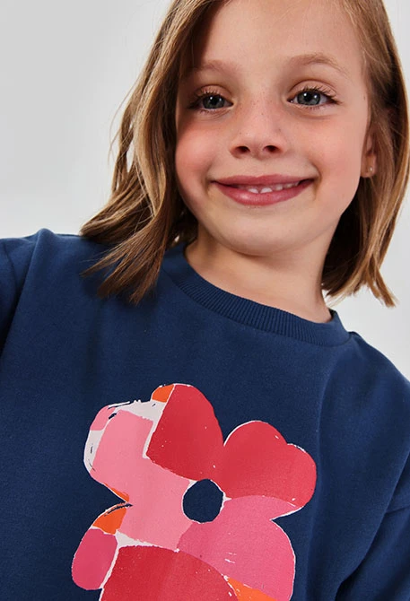 Sweat-shirt fille coton bleu marine
