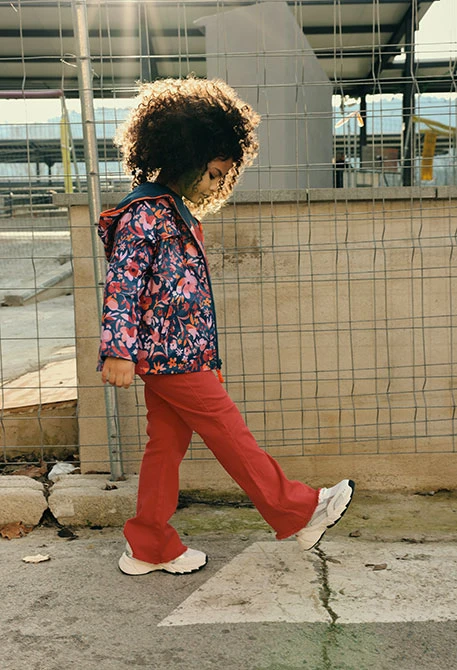 Parka bambina reversibile in tessuto tecnico blu navy