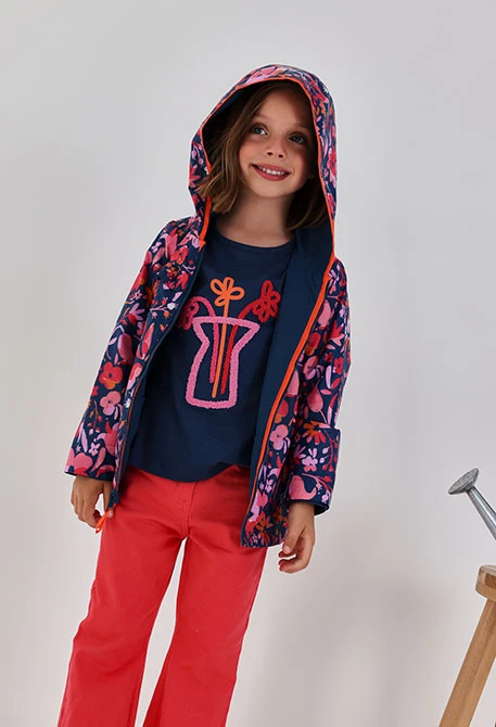 Parka fille réversible en tissu technique bleu marine