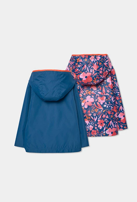 Wende-Parka für Mädchen aus technischem Material in Marineblau.