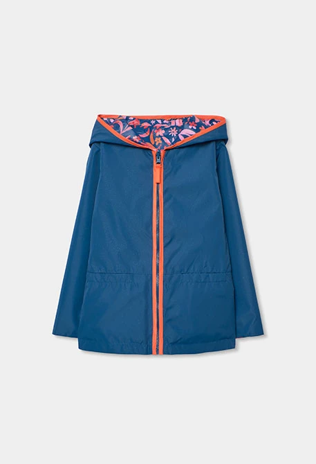 Parka bambina reversibile in tessuto tecnico blu navy