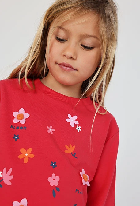 Conjunto menina algodão vermelho estampado