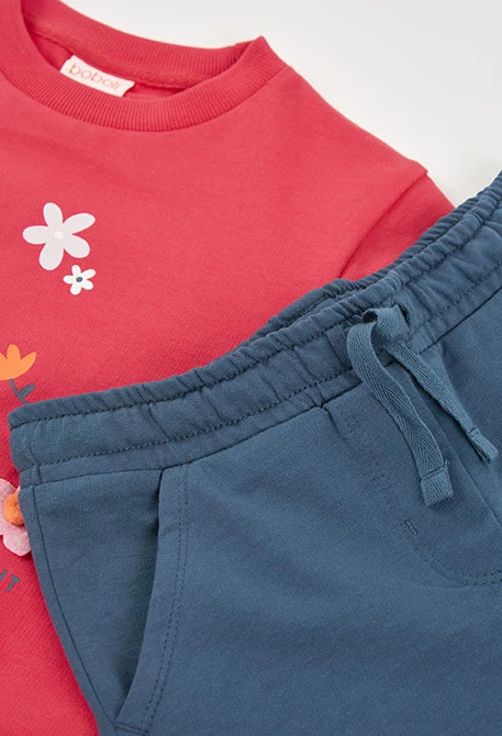 Conjunto menina algodão vermelho estampado