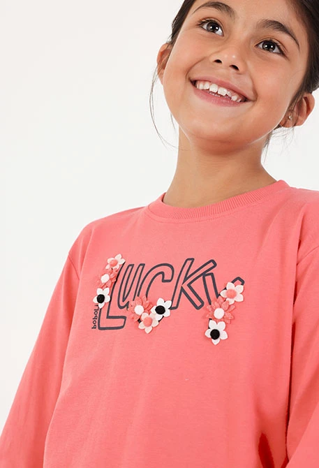 Girl\'s strawberry floral print knit T-shirt