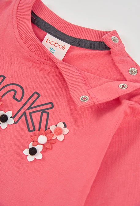 T-shirt en maille fille fraise imprimé fleurs