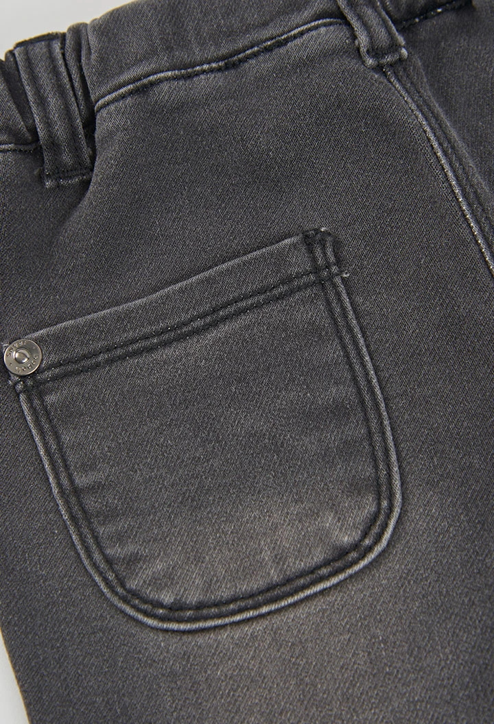Pantalon denim fille noir brodé de fleurs