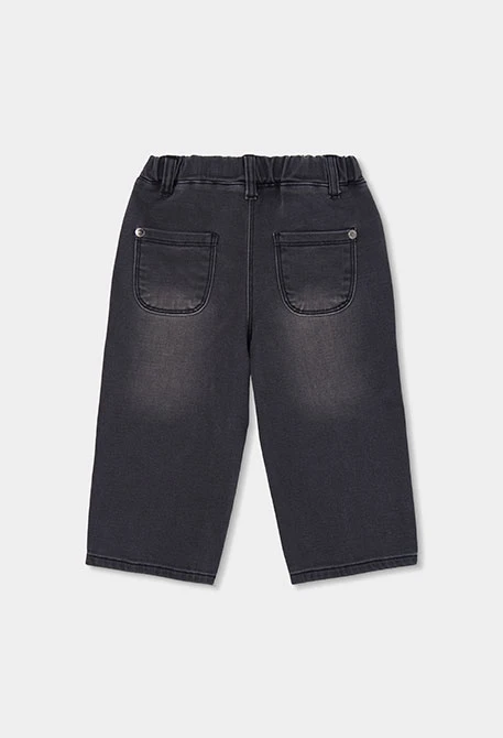 Schwarze bestickte Blumen-Denim-Hose für Mädchen