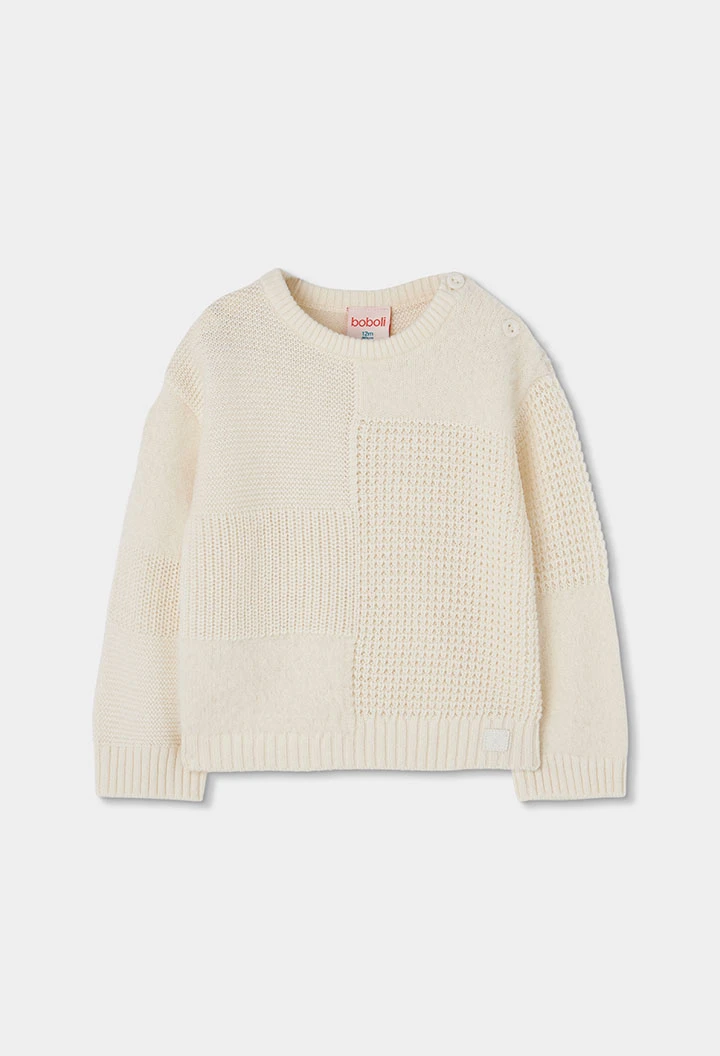 Weißes Patchwork-Kombi-Strickpullover Mädchen