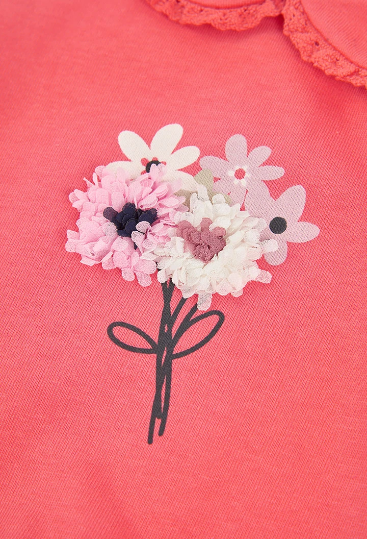 Sweat-shirt molleton fille fraise imprimé fleurs