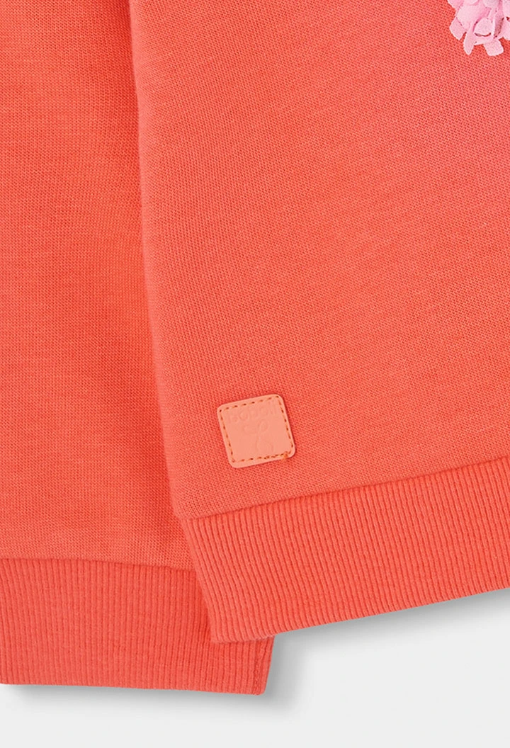 Sweat-shirt molleton fille fraise imprimé fleurs