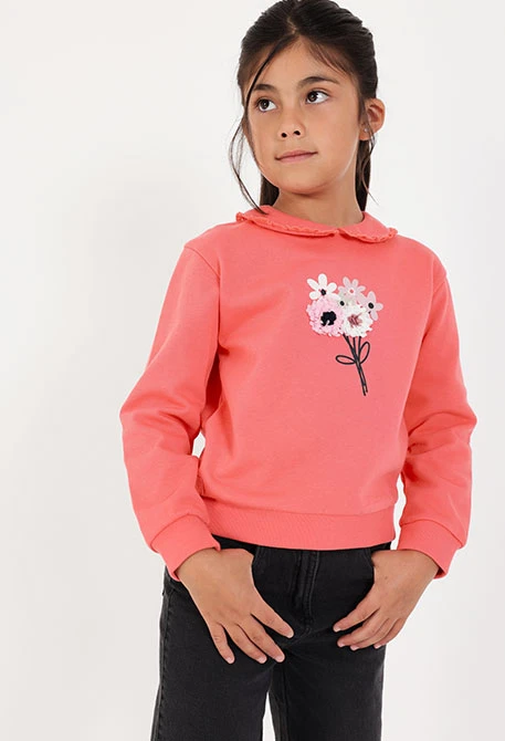 Sudadera felpa niña fresa estampado flores