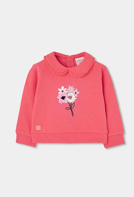 Sweat-shirt molleton fille fraise imprimé fleurs