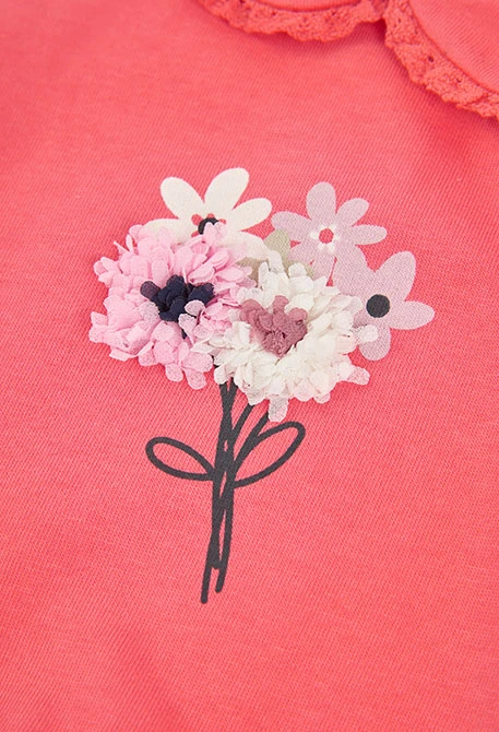 Sweat-shirt molleton fille fraise imprimé fleurs