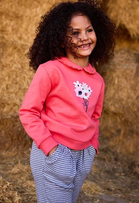Strawberry fleece sweatshirt for girls with floral print