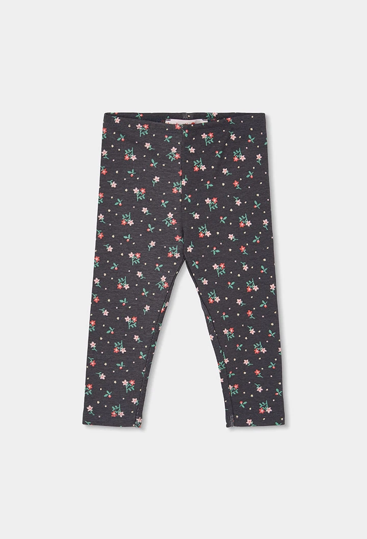 Legging stampato a fiori grigio scuro