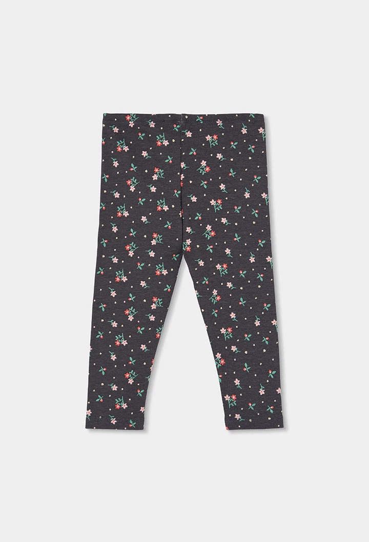 Legging stampato a fiori grigio scuro