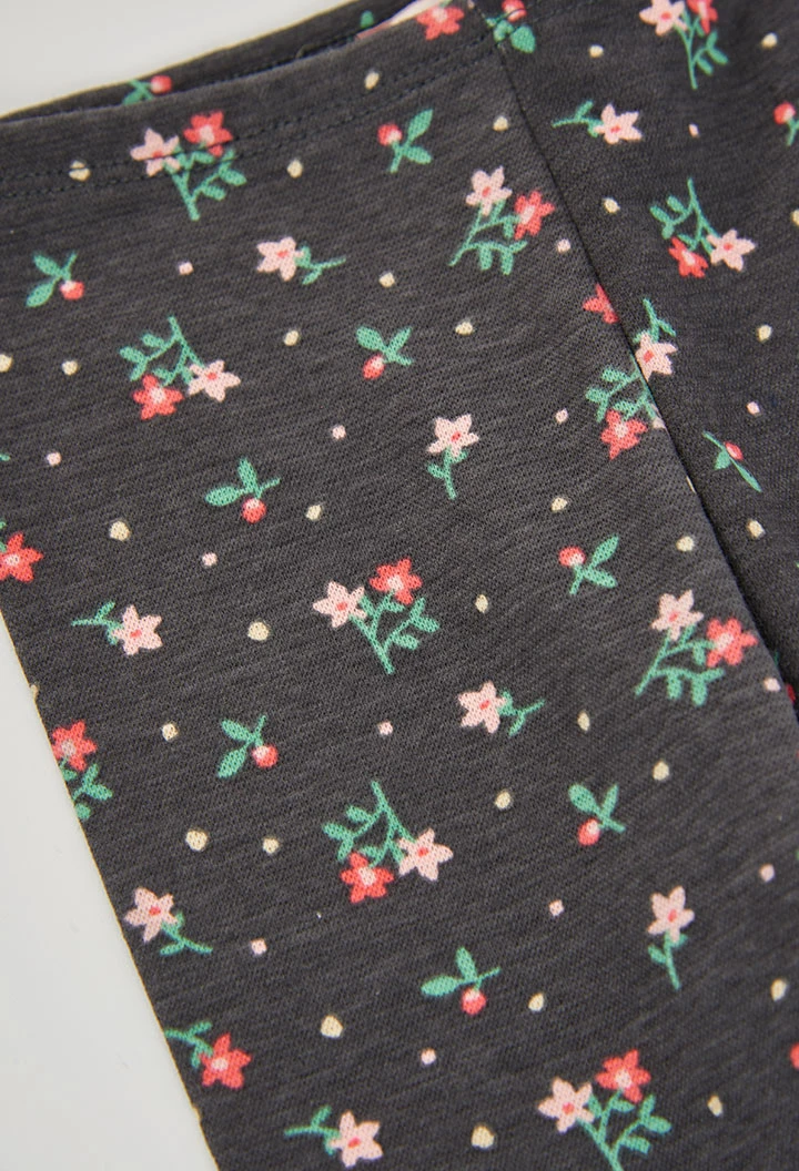 Legging stampato a fiori grigio scuro