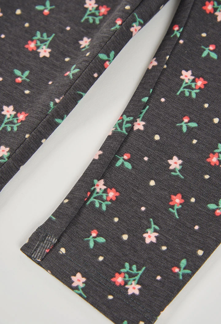 Legging stampato a fiori grigio scuro