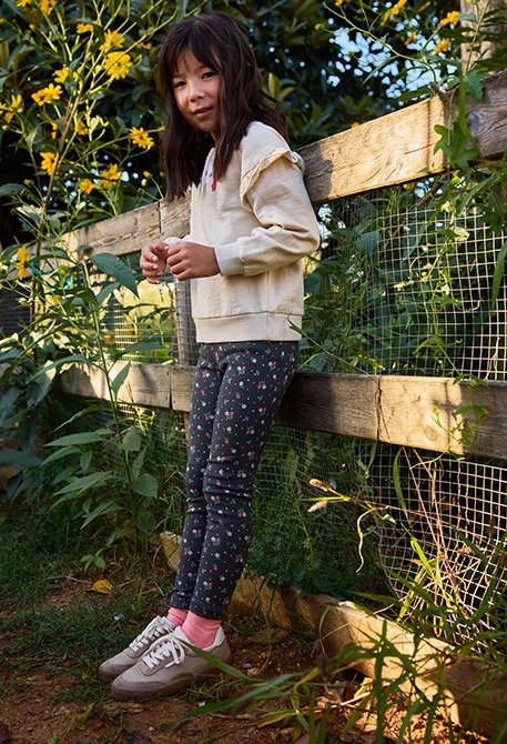 Legging stampato a fiori grigio scuro