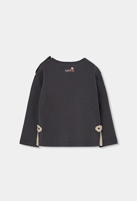 T-shirt maille fille gris imprimé fleurs