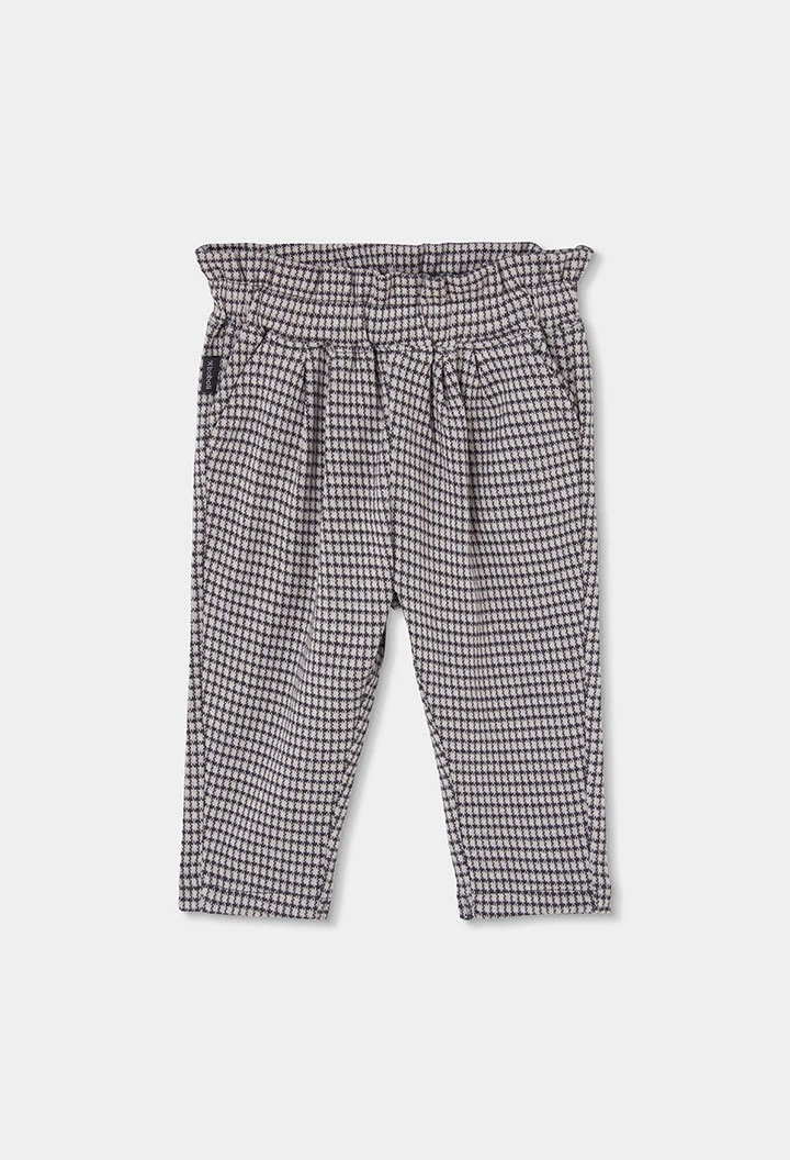 Pantalon maille carreaux fille gris